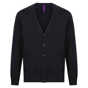 Henbury Mens Cotton Acrylic V Neck Cardigan / Navy